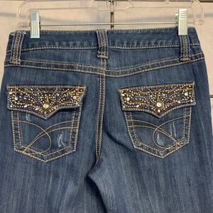 INC Jeans Sparkle Pockets Embellished and Distressed Boot Leg Size 2 Junior
